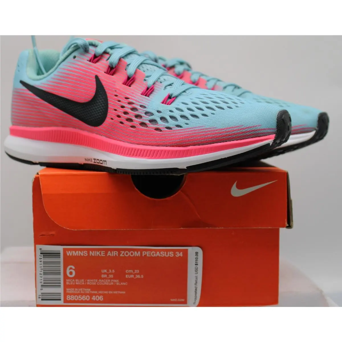 Nike Wmns Air Zoom Pegasus 34 Running Shoes Black SZ 6