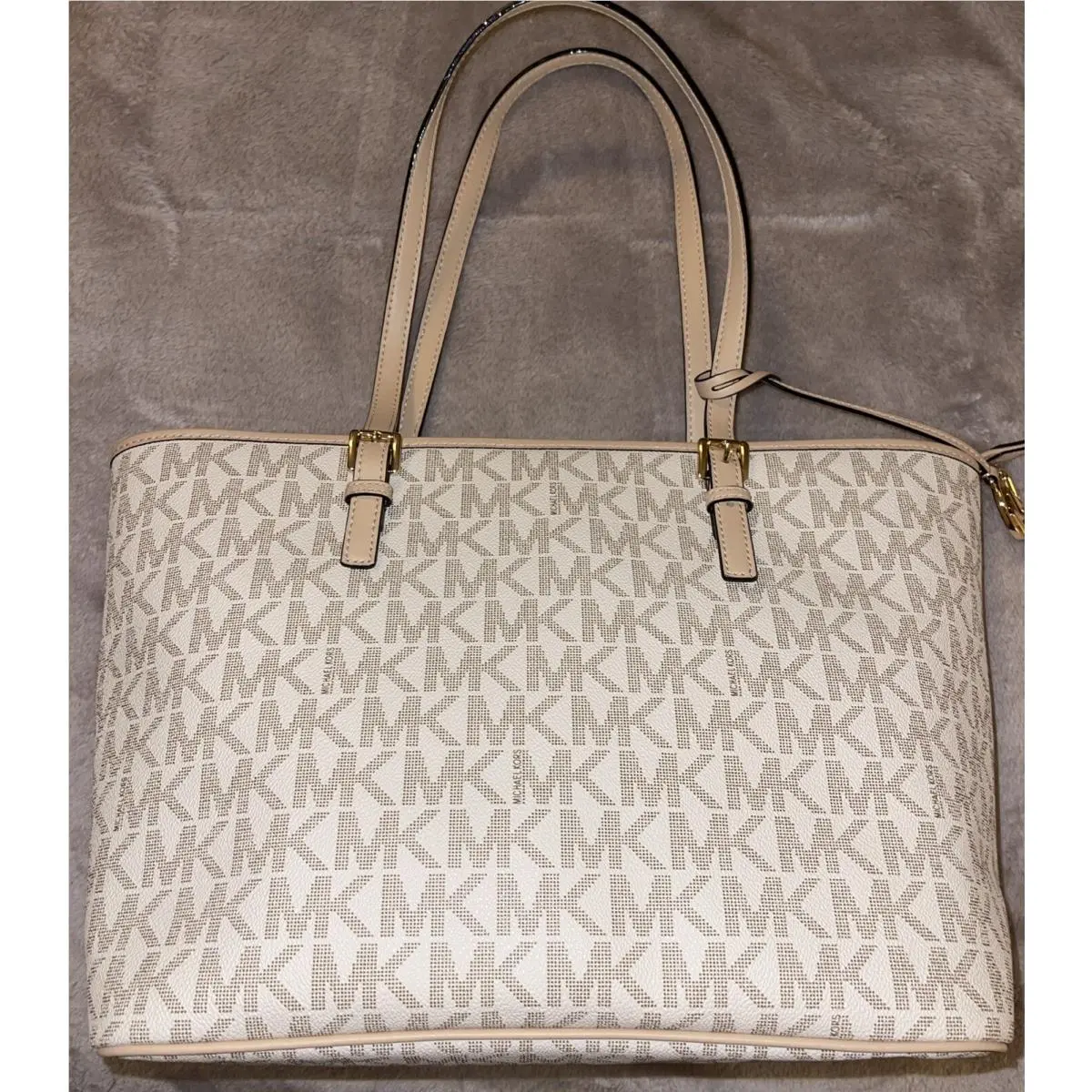 Jet Set Travel Large Charm Leather Tote Bag Logo Vanilla by Michael Kors