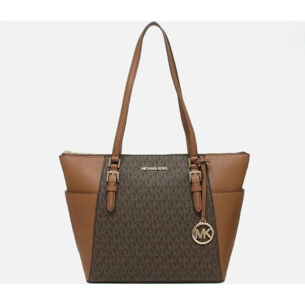 Michael Kors Charlotte Large Logo Leather Top-zip Tote Bag - Brown