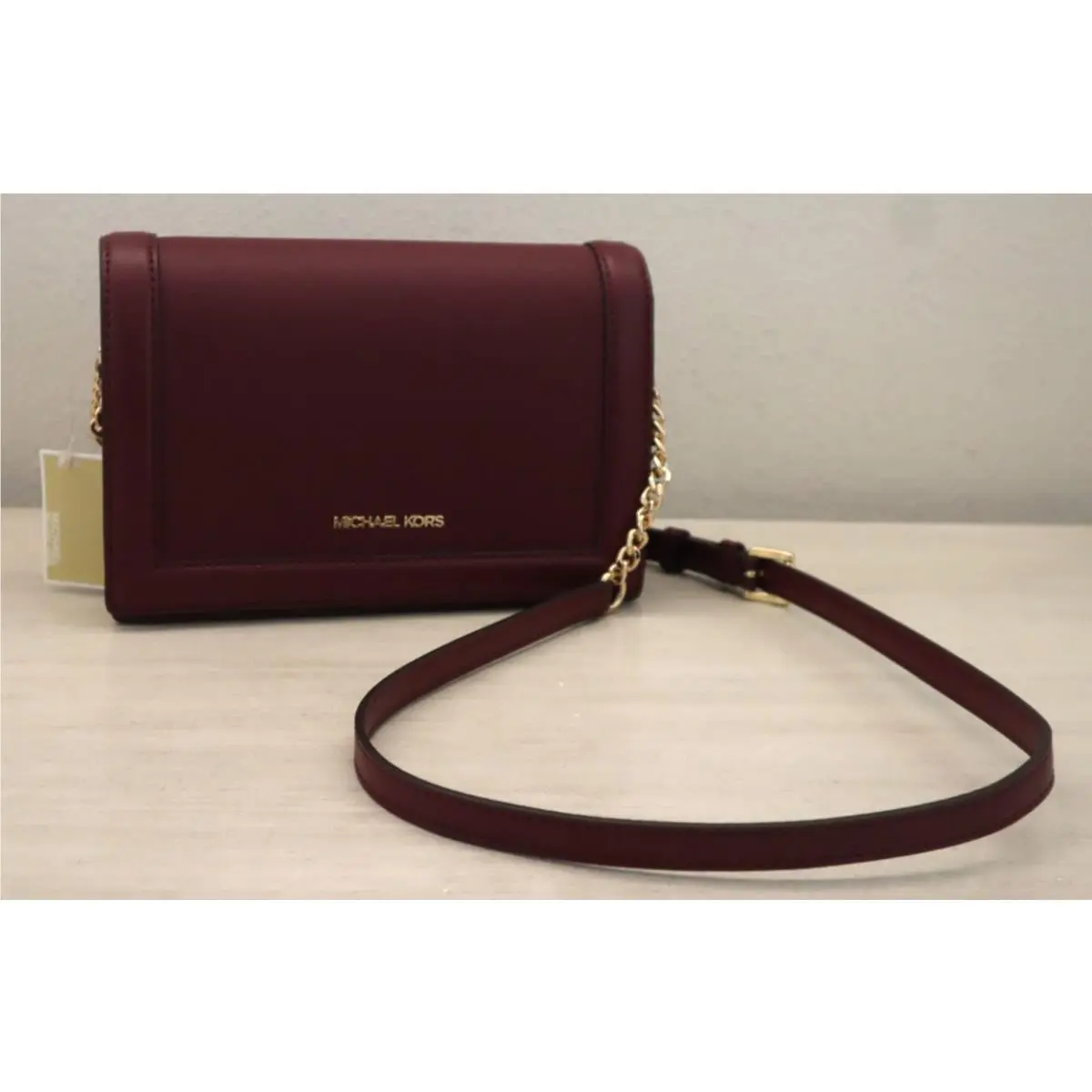 Michael Kors Dk Berry Jet Set Saffiano Leather Lg Full Flap Chain Crossbody