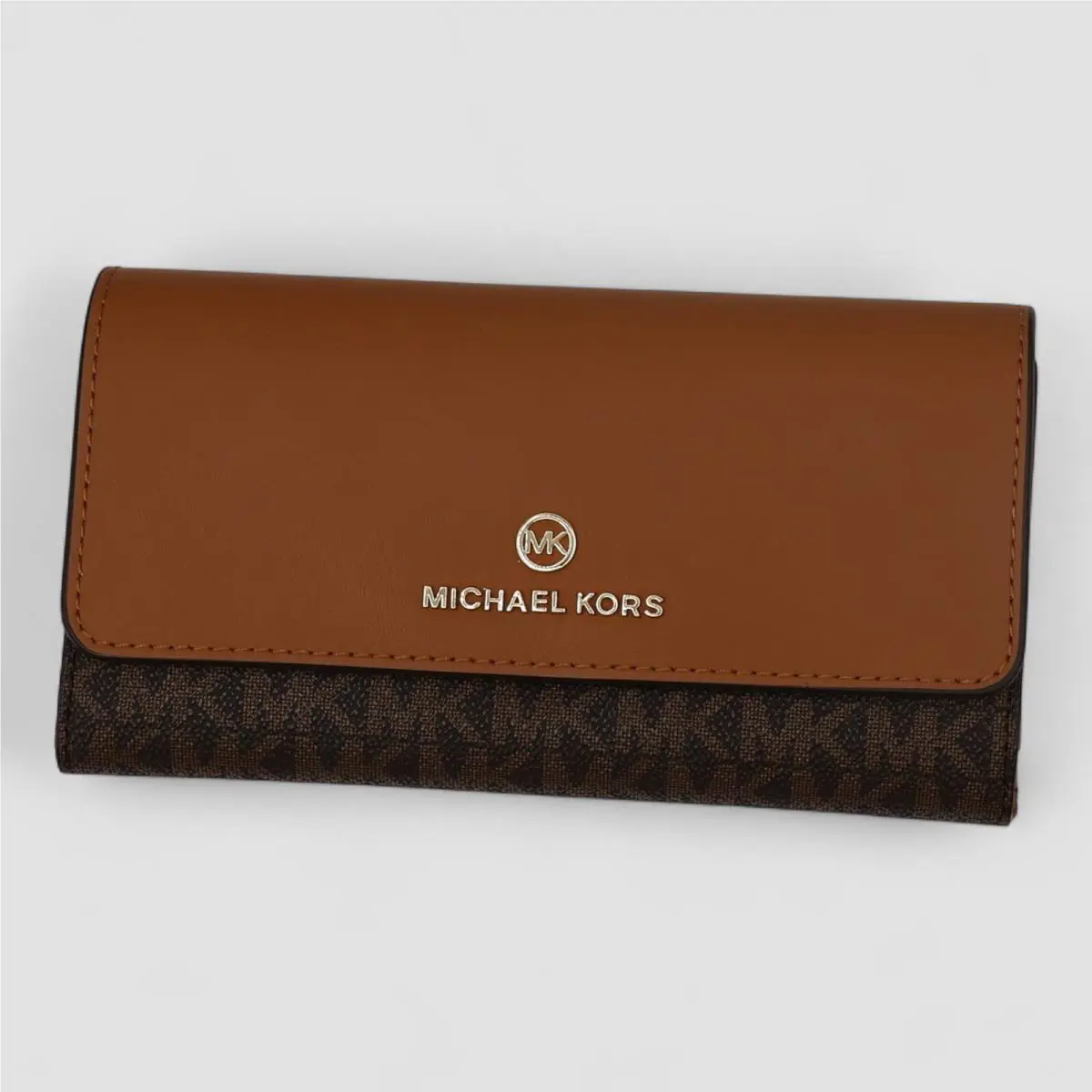 Michael Kors Jet Set Large Trifold Travel Wallet Brown/acorn Logo 32F1GT9E3B