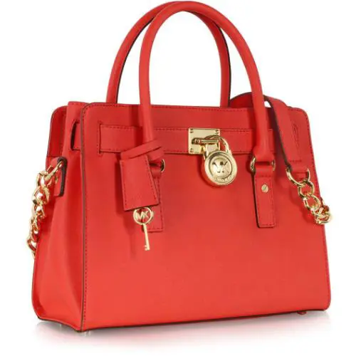 Michael Kors Hamilton Mandarin Red Saffiano Leather Gold EW Satchel Bag