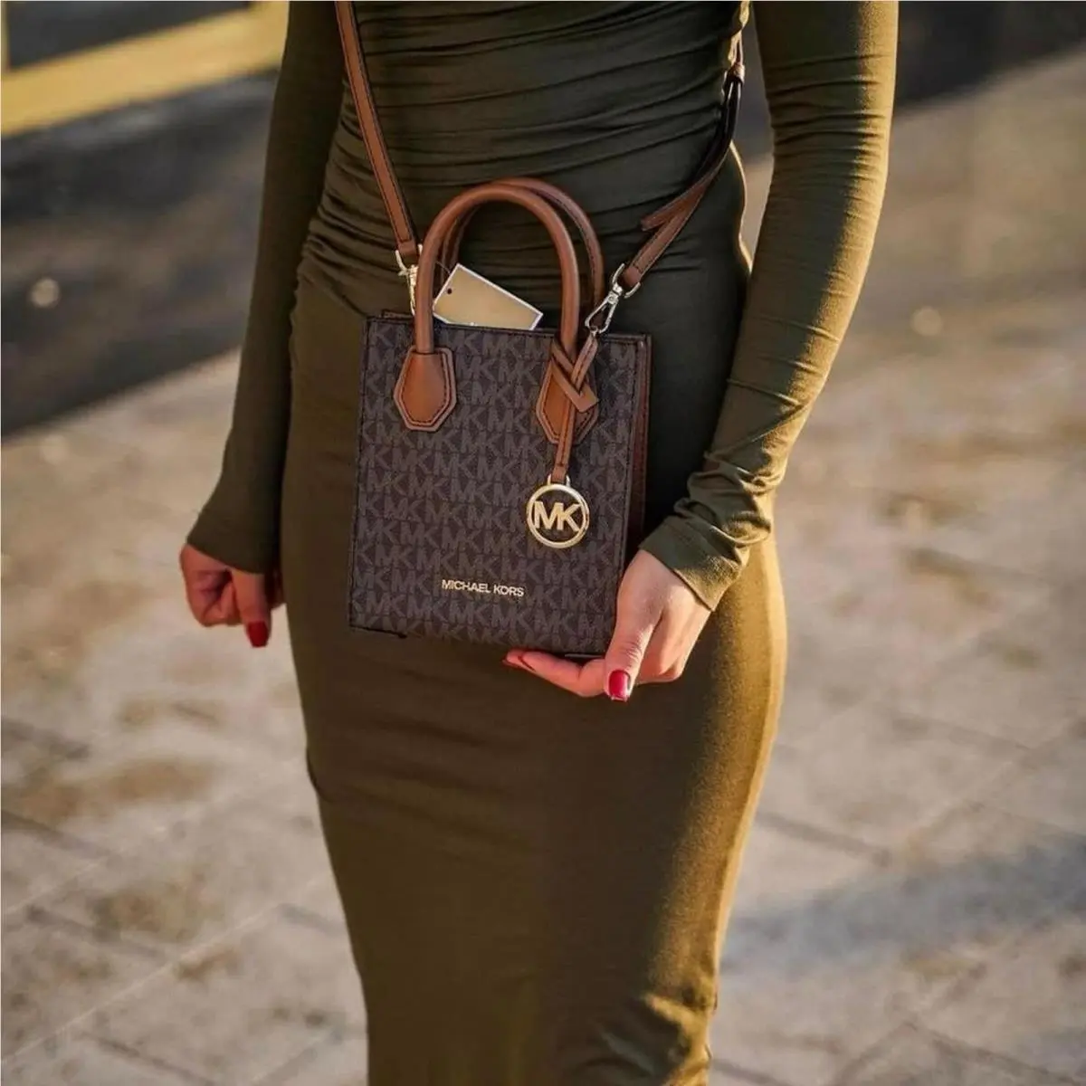 Michael Kors Mercer XS Logo and Leather Crossbody Bag Tags Brown Monogram