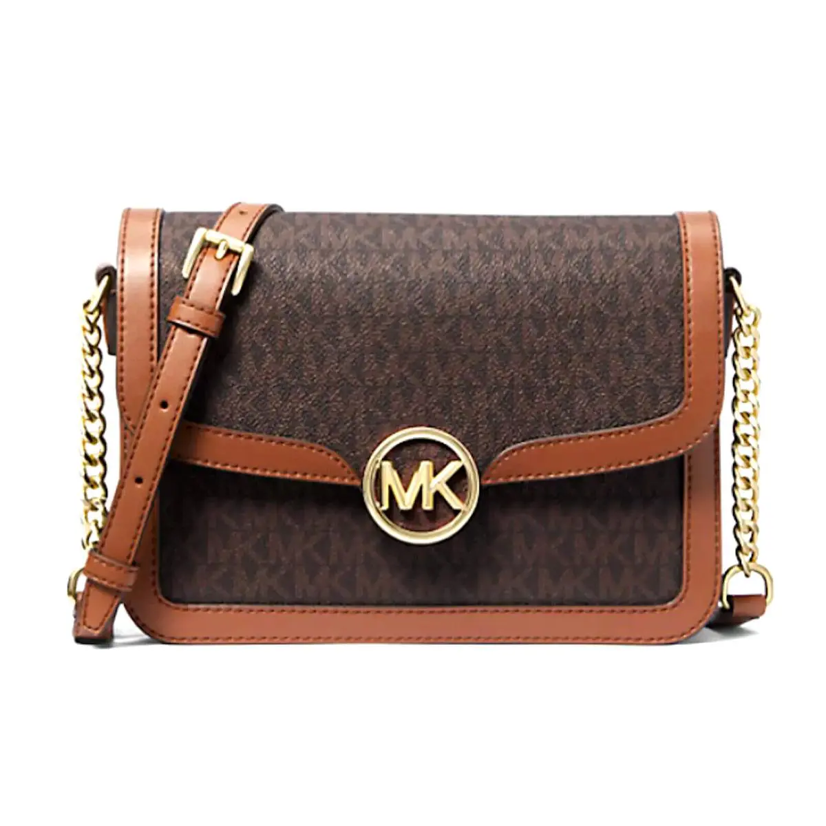 Michael Kors Leida Medium Signature Logo Shoulder Handbag Brown Nip