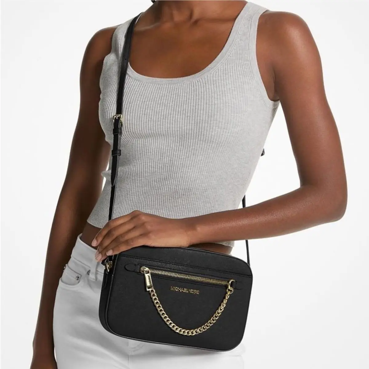 Michael Kors Jet Set Large Leather Zip Chain Crossbody Bag Retails