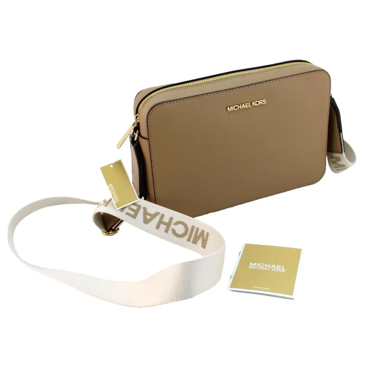 Michael Kors Jet Set Camel Leather Crossbody Handbag 10 x 7 x 2.5