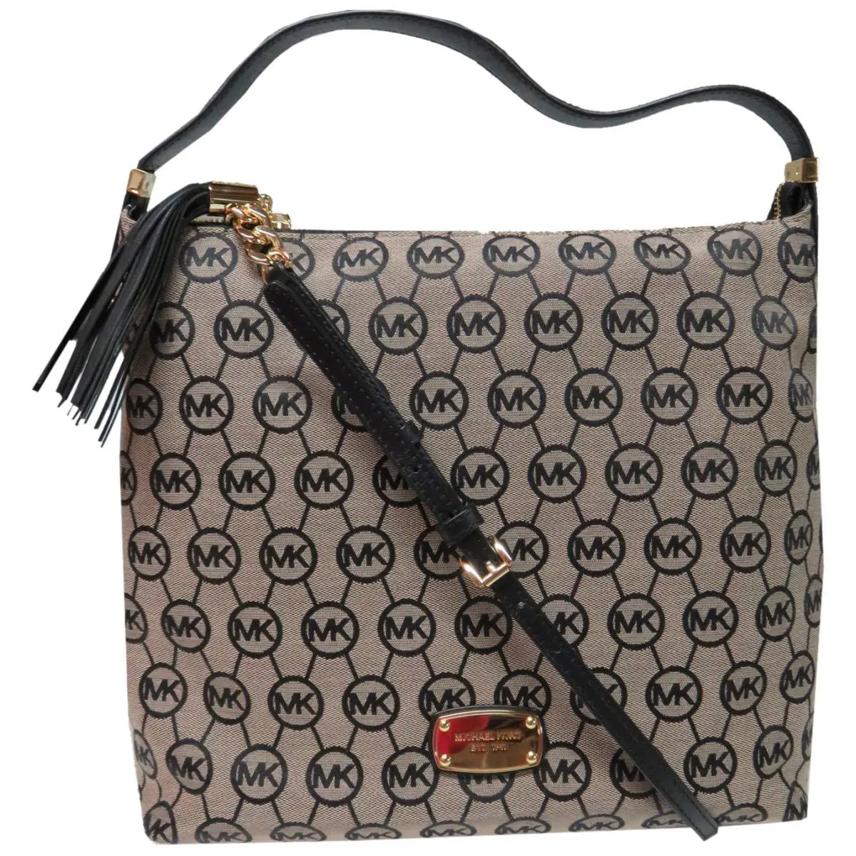 Michael Kors Bedford Large Top Zip Monogram Tote Beige / Black / Black
