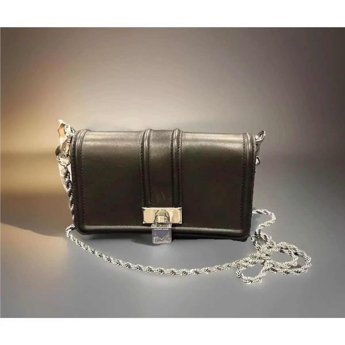 Michael Kors 32H8SF5C6L Padlock Leather Crossbody Bag Purse Black Leather