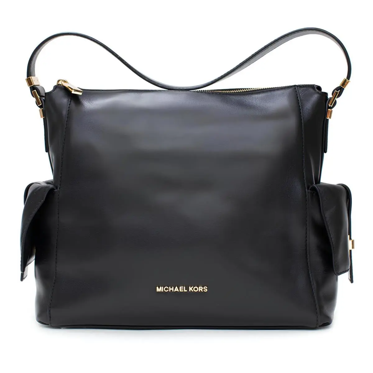 Michael Kors Marly Large Leather Shoulder Handbag Black Bag Hobo Gold Purse