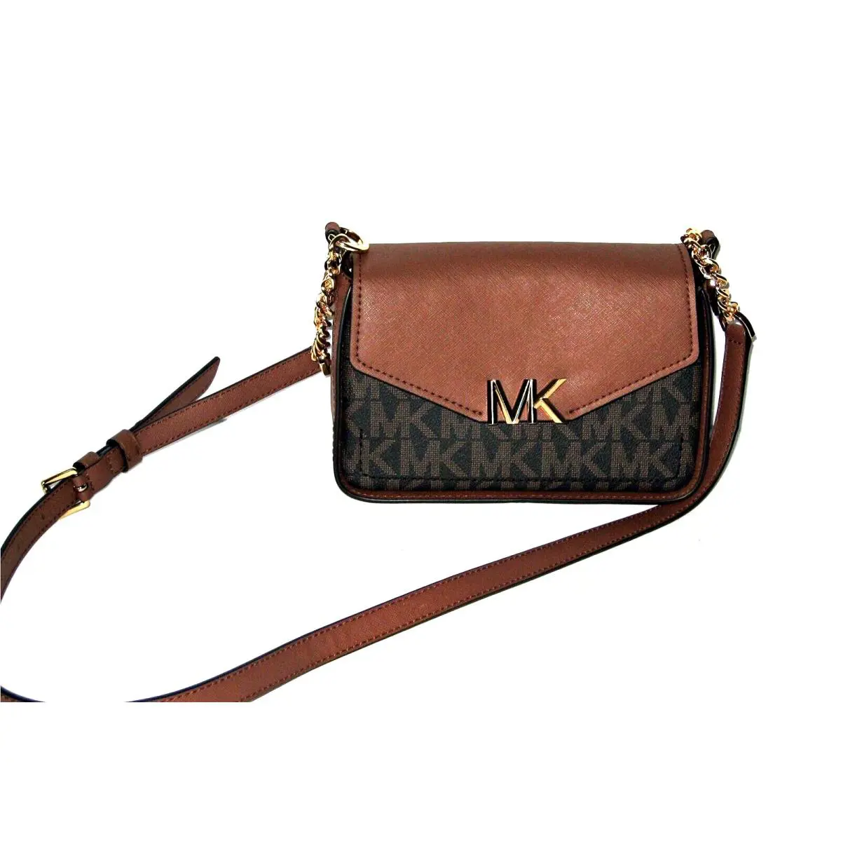 Michael Kors Sylvia Small Flap Shoulder Crossbody Purse Luggage Brown