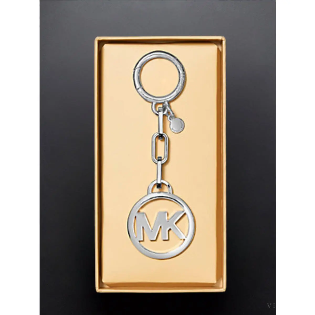 Michael Kors Jet Set Travel MK Logo Bag Charm Keychain SH Rhodium