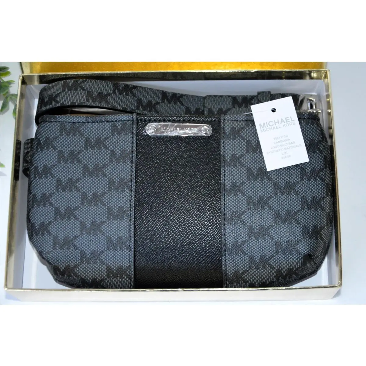 Adjustable Belt Bag Fanny Pack Gray Black MK Signature Logo L XL by Michael Kors