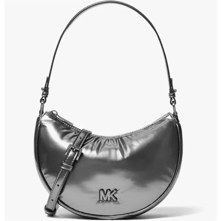 Michael Kors Kyla Sm Cresent Nylon Convertible Pouchette/crossbody Gunmetal
