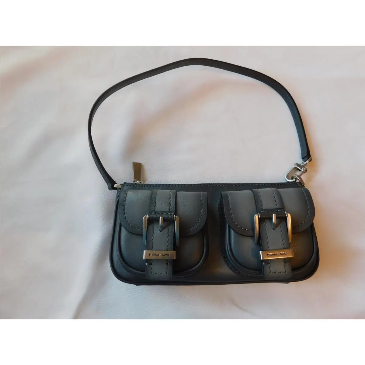 Michael Kors Zoe Small Convertible Pouchette Leather Storm Grey Purse