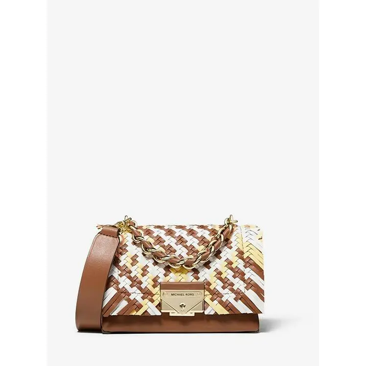 Michael Kors MK Cece X Small Color Block Woven Leather Bag Handbag Brown