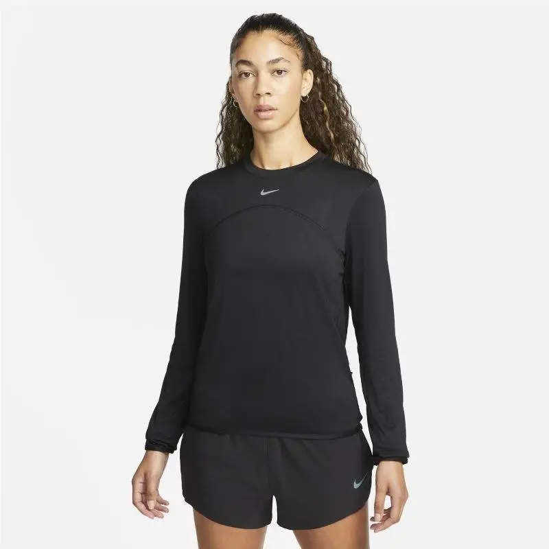 Nike Women`s Dri-fit Swift Element UV Crewneck Top Black Reflective Silver M