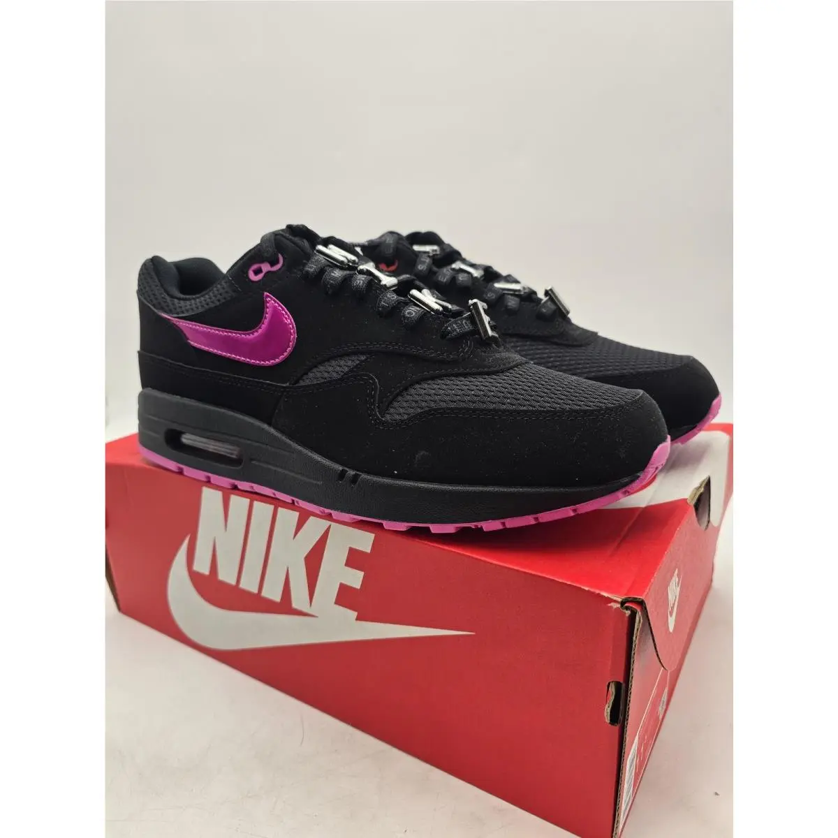 Nike Air Max 1 Prm Shoes Mens Size 11.5 Black Pink Low Top Sneaker HV2302 001