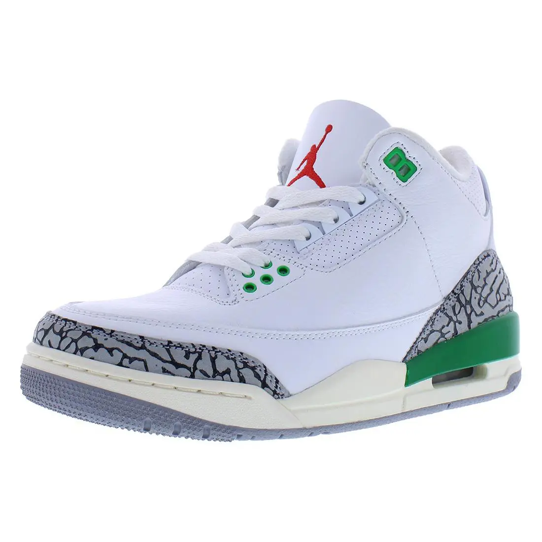 Nike Air Jordan 3 Retro Womens Shoes Size 7 Color: White/varsity Red/lucky - White/Varsity Red/Lucky Green, Main: White