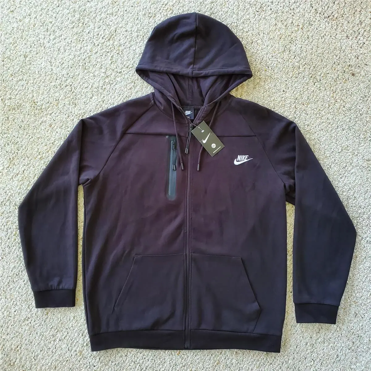 Nike Sportswear Full Zip Black Hoodie Jacket Swoosh w/ Chest Pocket Tag 2XL