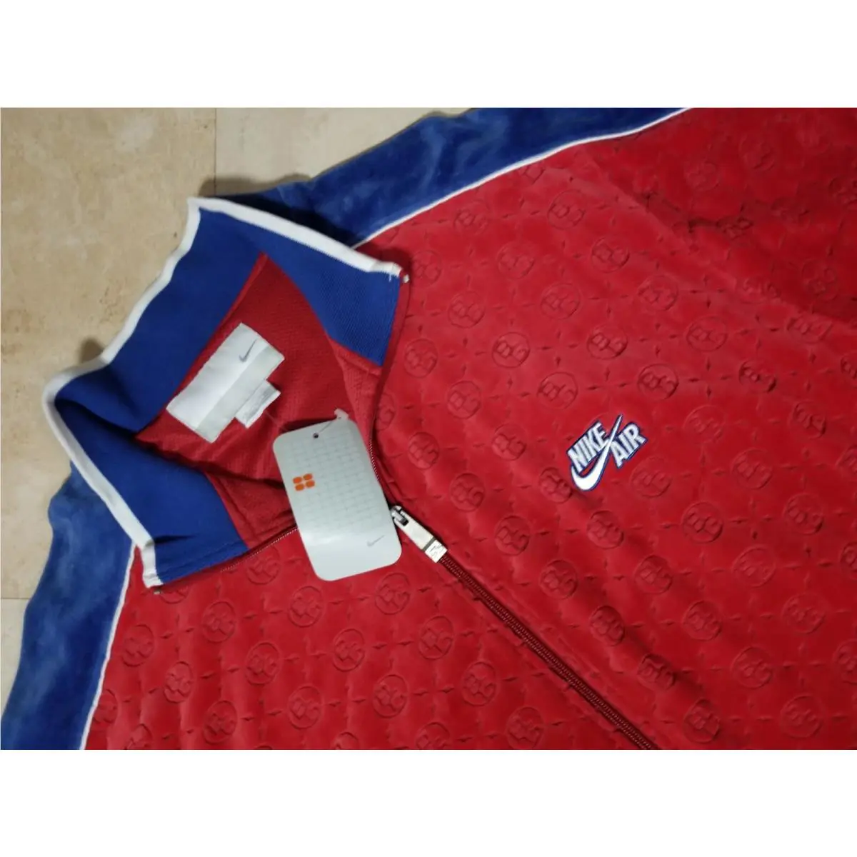 Vintage Nike Monagram Red Blue XL Zip Track Shooting Shirt Jacket Velour Supreme