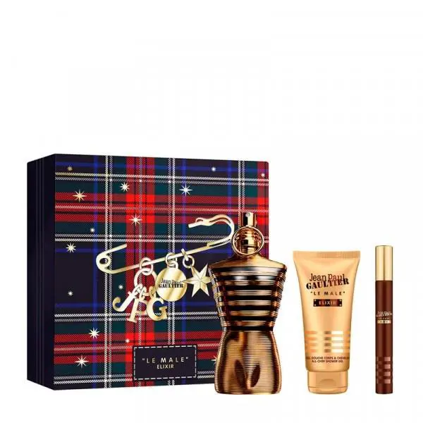 Jean Paul Gaultier Jpg Le Male Elixir Men`s Set 4.2oz Parfum + 10ml Mini + 2.5oz Shower Gel
