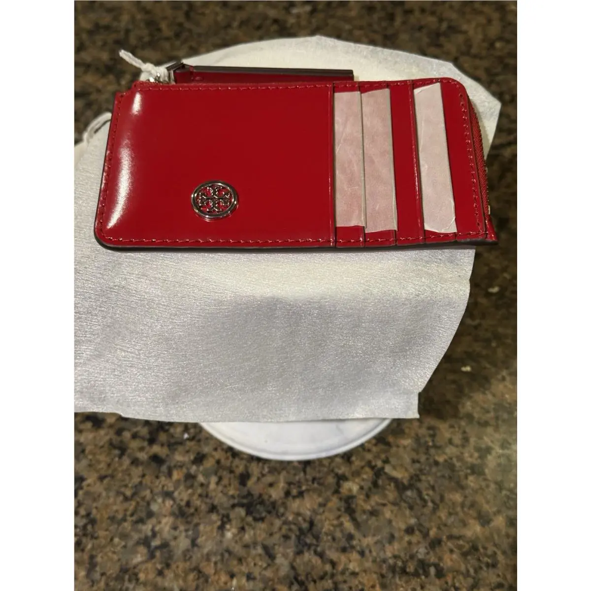 Tory Burch Robinson Spazzolato Zip Card Case - Red Sky - 178198