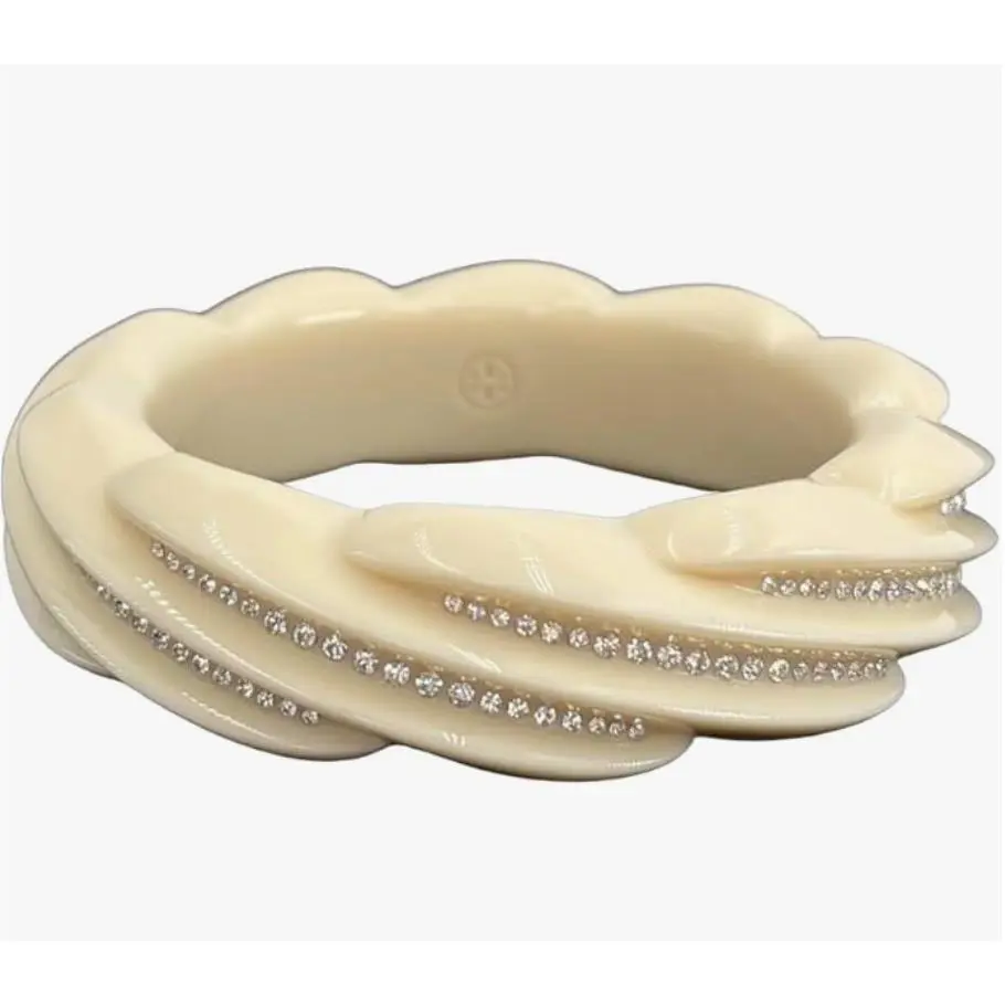 Tory Burch Crystal Resin Bangle Ivory One Size