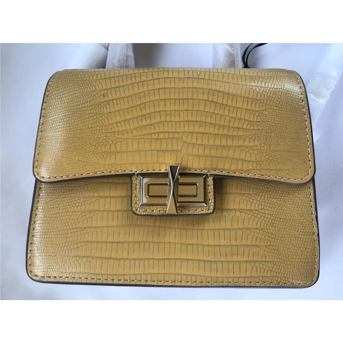 Dkny Jojo Mini Satchel Yellow Leather Crossbody Handbag Purse 7”x5.5”x2.5”