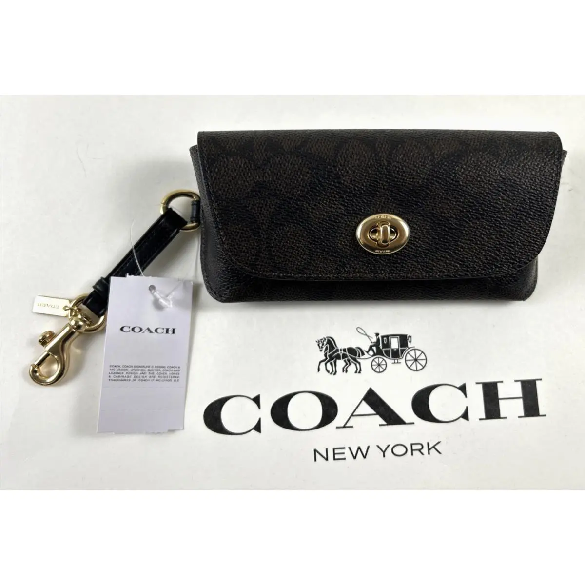 Coach Sunglass Hard Case Signature C Walnut Black Coated Canvas with Strap