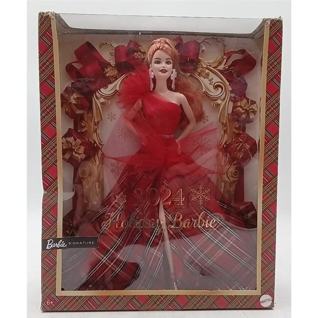 Barbie 2024 Holiday Doll Signature Plaid Gown Red Bow Red Hair Collectible
