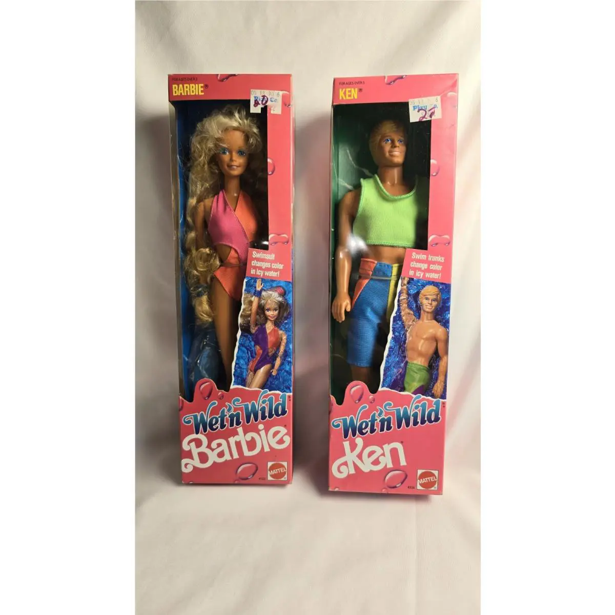 1989 Vntg. Wet `N Wild Barbie Ken Dolls Set Swimsuit Color Changing