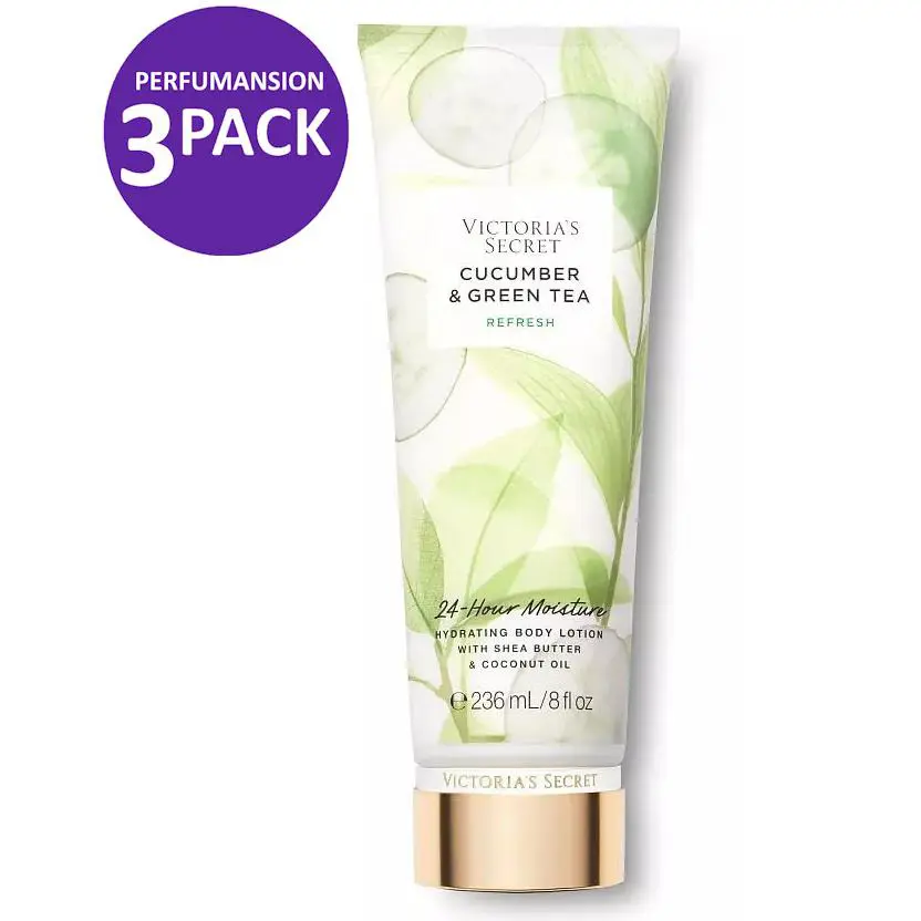 3 Victoria’s Secret Cucumber Green Tea Hydrating Fragrance Body Lotion 8OZ - Green