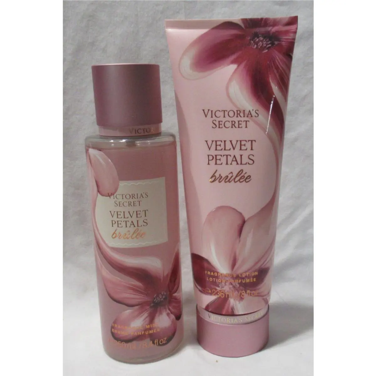 Victoria`s Secret Fragrance Mist Lotion Lot Set of 2 Velvet Petals Brulee