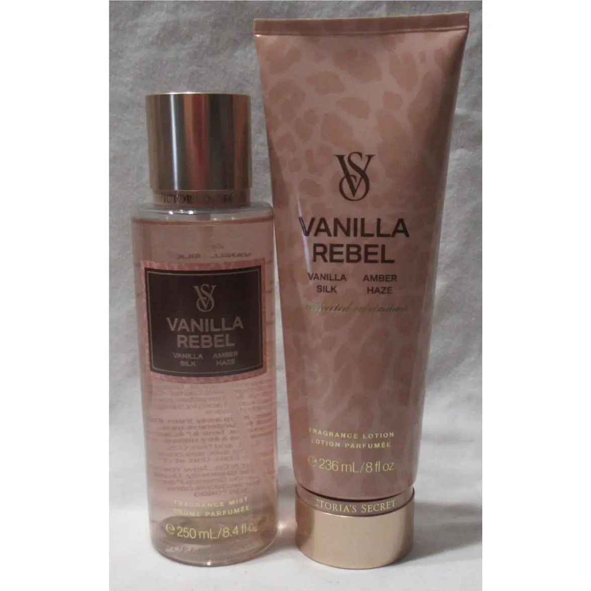 Victoria`s Secret Fragrance Mist Lotion Set Lot of 2 Vanilla Rebel