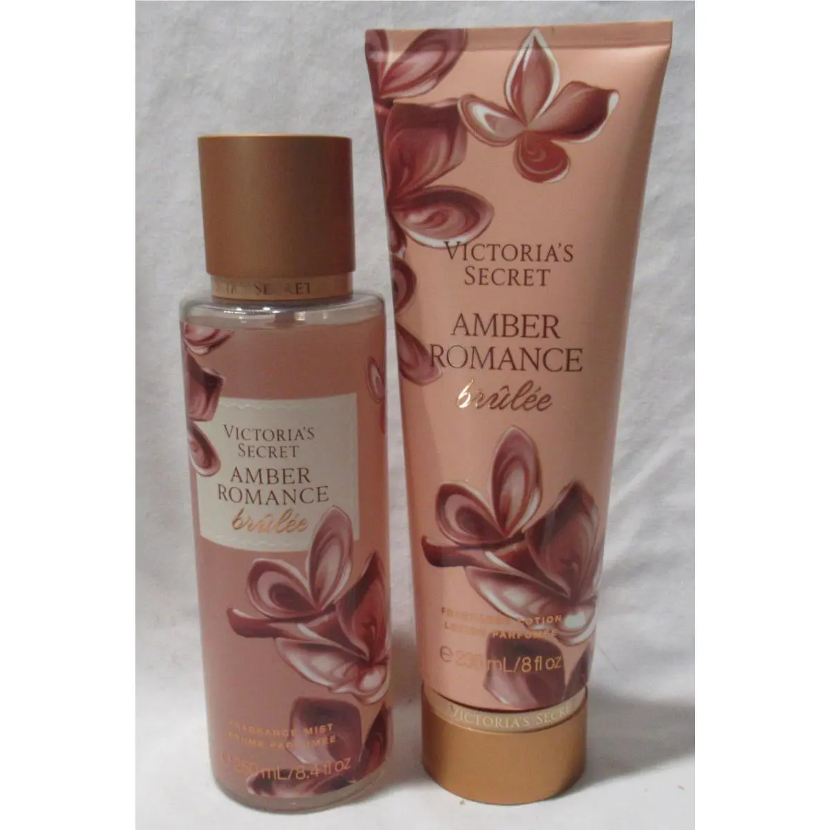 Victoria`s Secret Fragrance Mist Lotion Lot Set of 2 Amber Romance Brulee