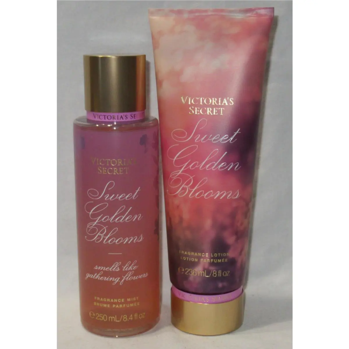 Victoria`s Secret Fragrance Mist Lotion Set Lot of 2 Sweet Golden Blooms