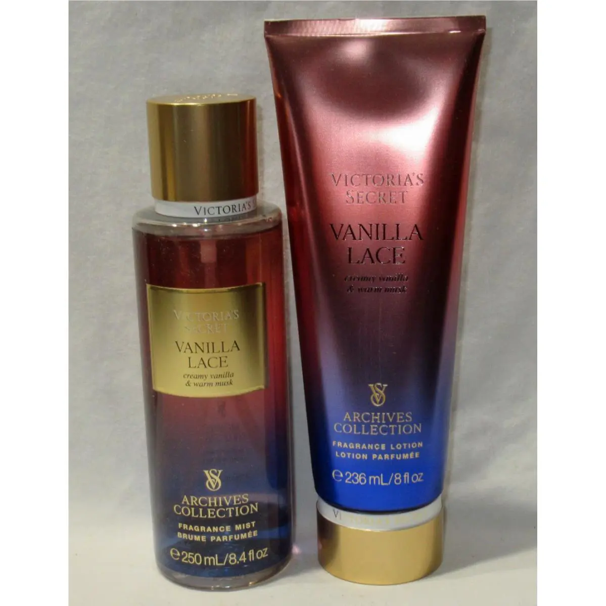 Victoria`s Secret Archives Collection Fragrance Mist Lotion Set 2 Vanilla Lace