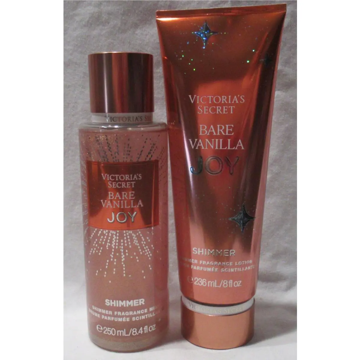 Victoria`s Secret Shimmer Fragrance Mist Lotion Set Lot of 2 Bare Vanilla Joy by Victoria's Secret