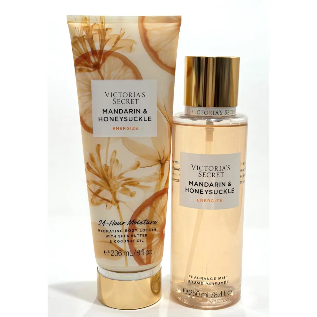 Victoria`s Secret Mandarin Honeysuckle Body Mist 8.4 oz Lotion 8 fl oz Set