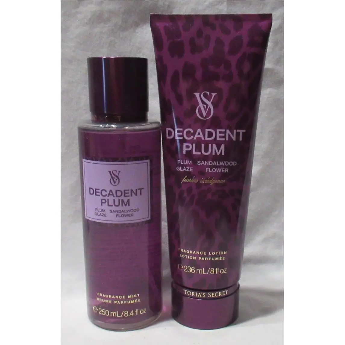 Victoria`s Secret Fragrance Mist Lotion Set Lot of 2 Decadent Plum