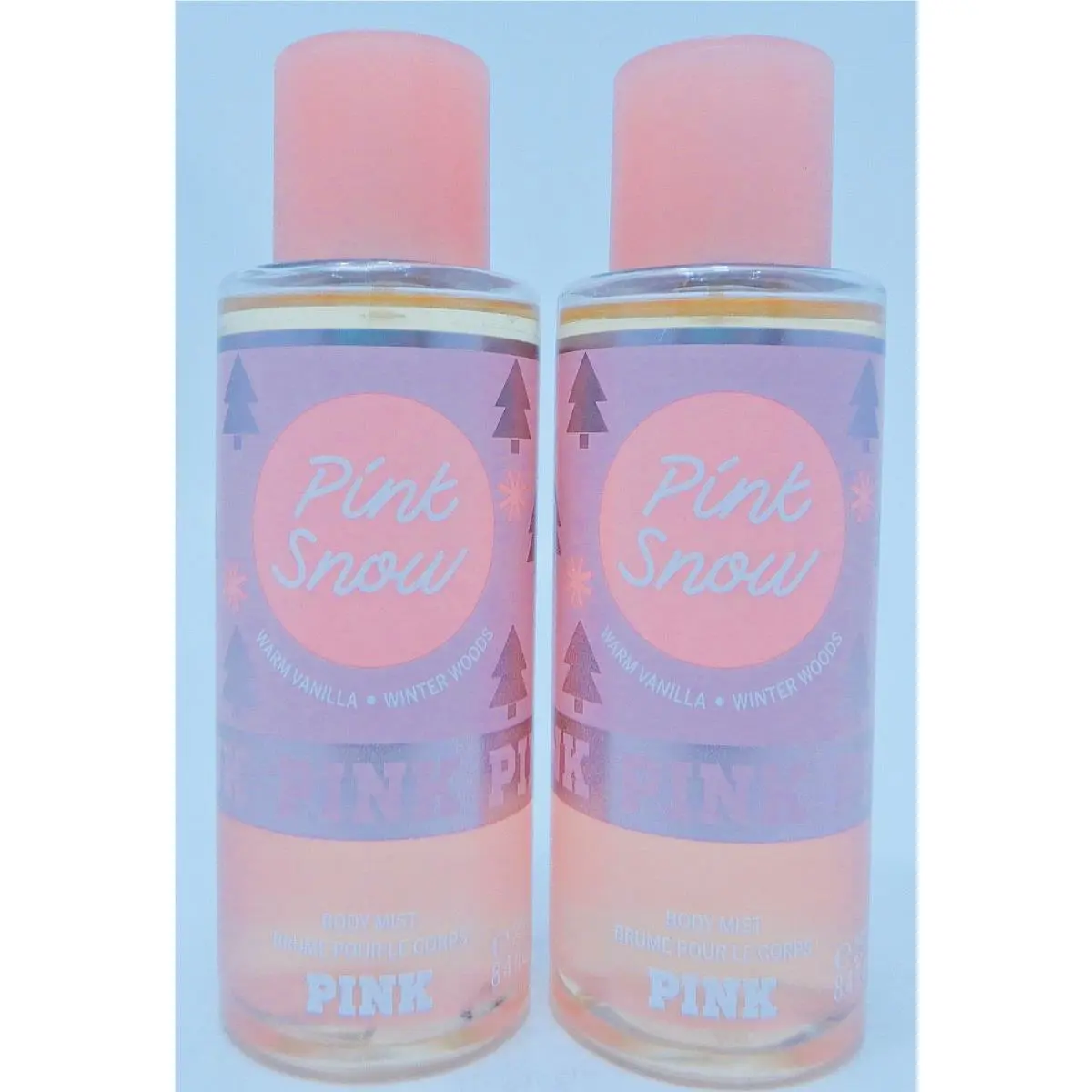 2 Victoria`s Secret Pink Snow Warm Vanilla Winter Woods Parfumee Body Mist 8.4oz