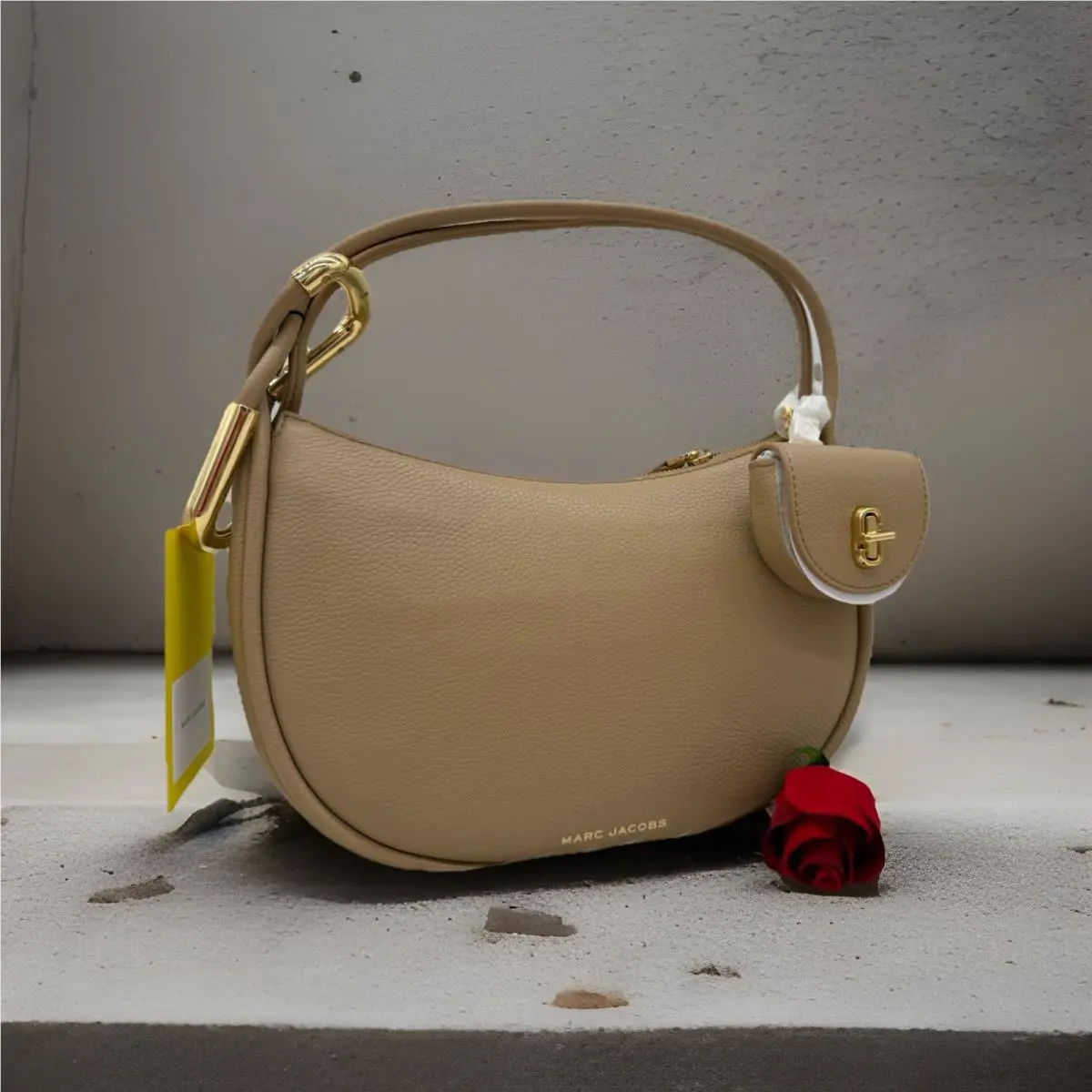 Marc Jacobs The Dual Mini Crescent Leather Shoulder Hobo Bag In Camel