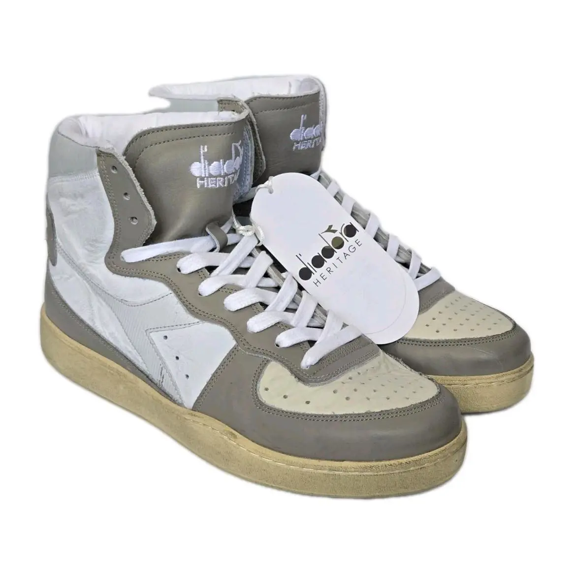 Diadora Heritage 1984 Shoes Mens 9 White Grey High Top Sneakers Handmade Italy - Beige