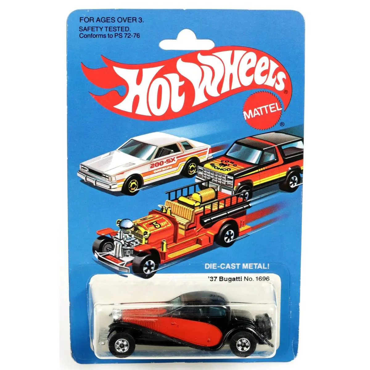 Vintage Hot Wheels 1937 Bugatti - 1696 Never Removed From Pack 1981 Black/red