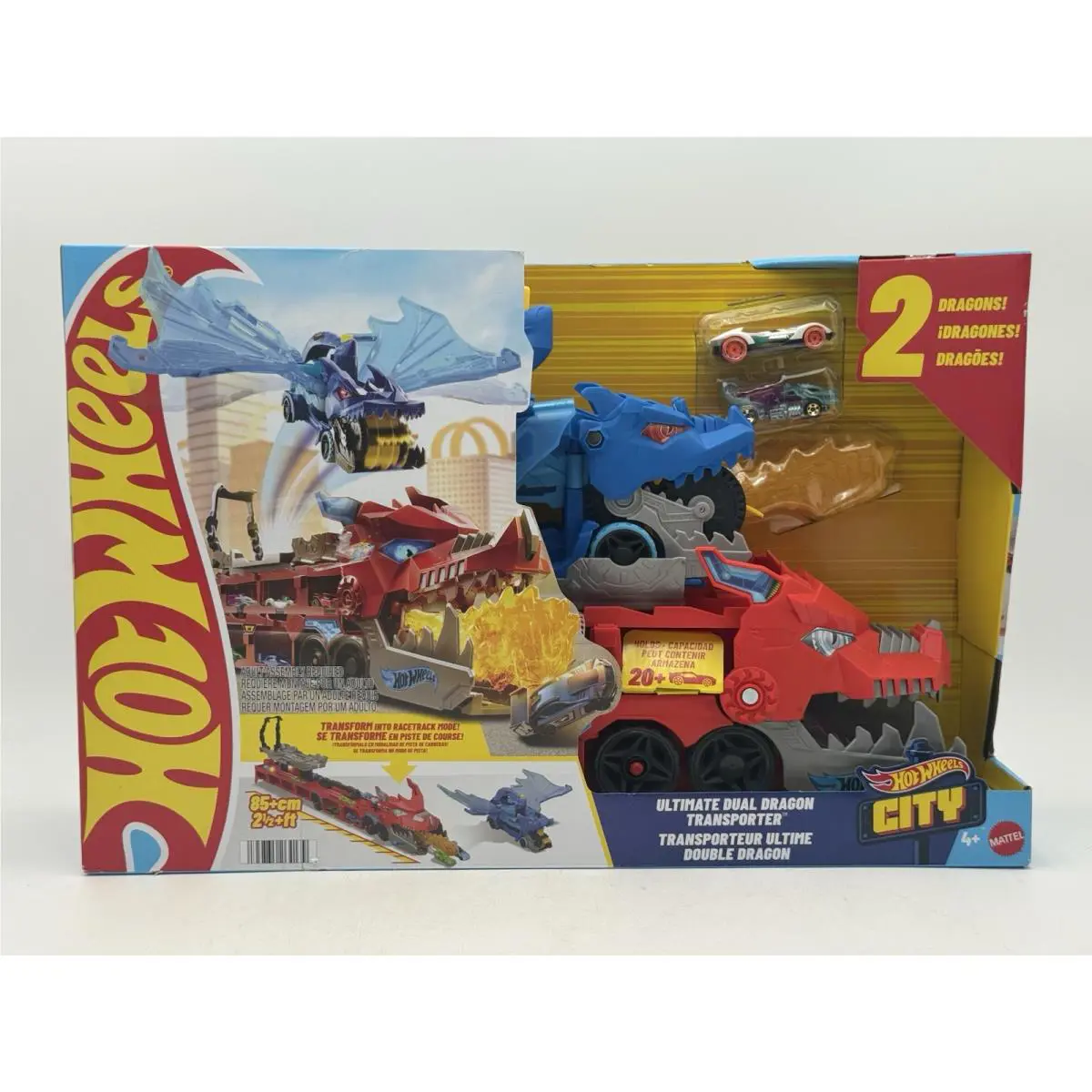 Hot Wheels City Ultimate Dual Dragon Transporter Play Set w/ 2 Cars