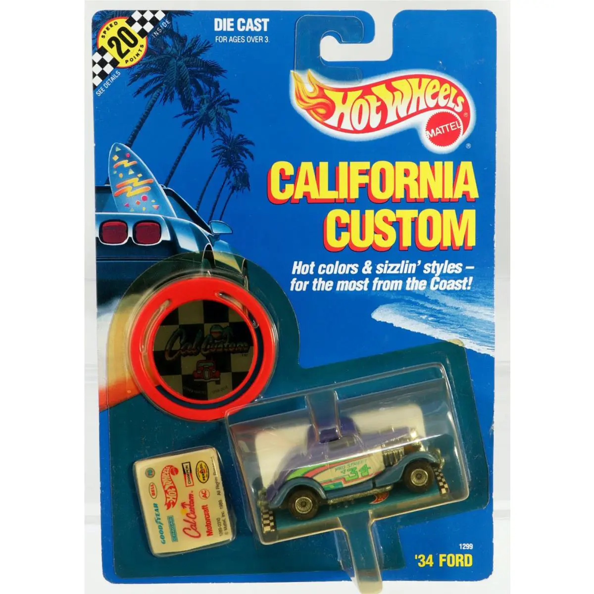 Hot Wheels 1934 Ford California Custom Series - 1299 Nrfp 1989 Blue W/rr 1:64