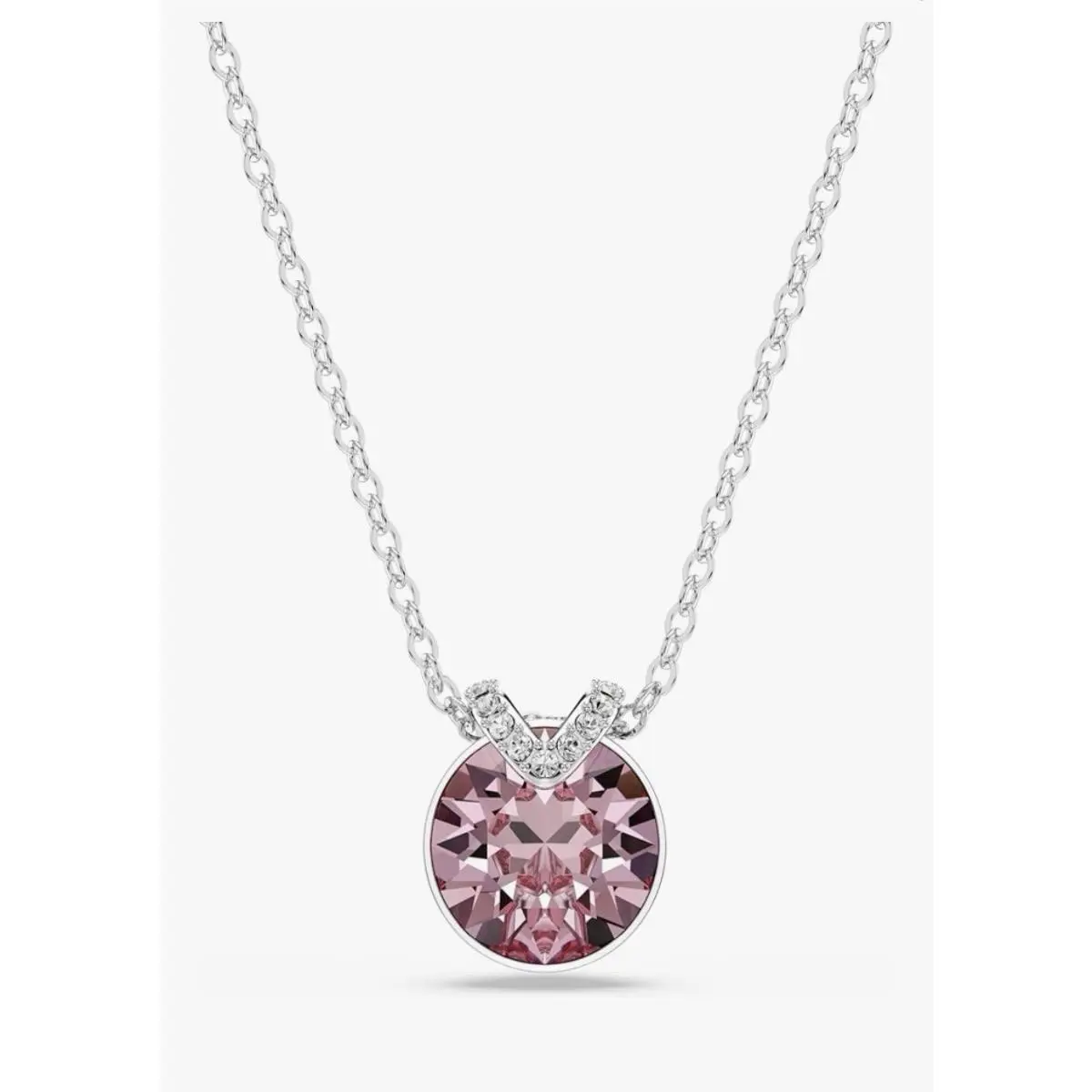 Swarovski Birthstone Pendant Necklace Collection Rhodium Finish Darker Pink