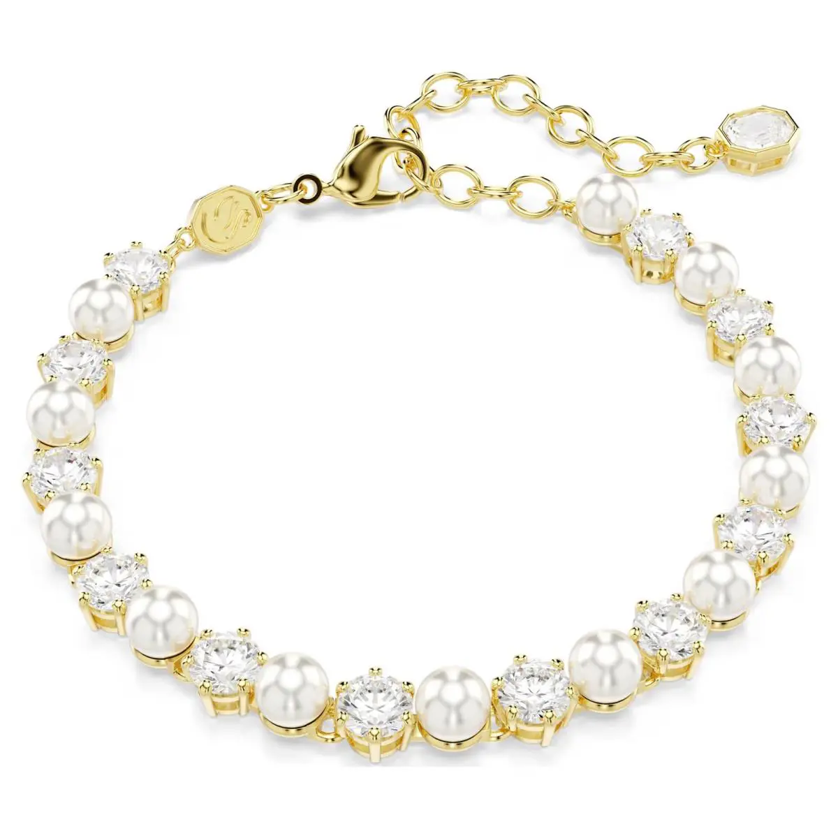 Swarovski Matrix Tennis Bracelet Crystal Pearl White Gold Tone Plated 5742026