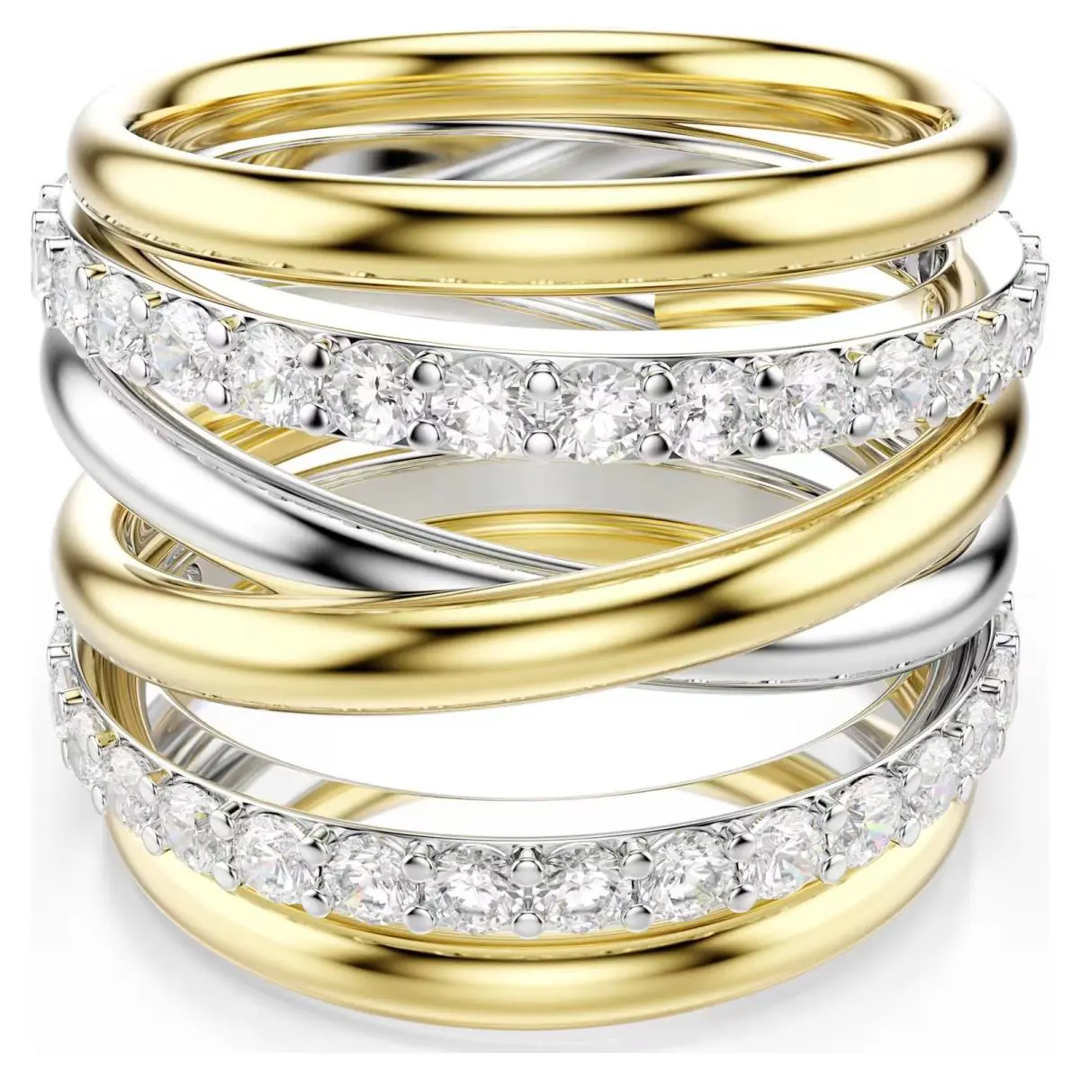 Swarovski Hyperbola Cocktail Ring Round Cut White Mixed Metal 5740414 Size 6.75