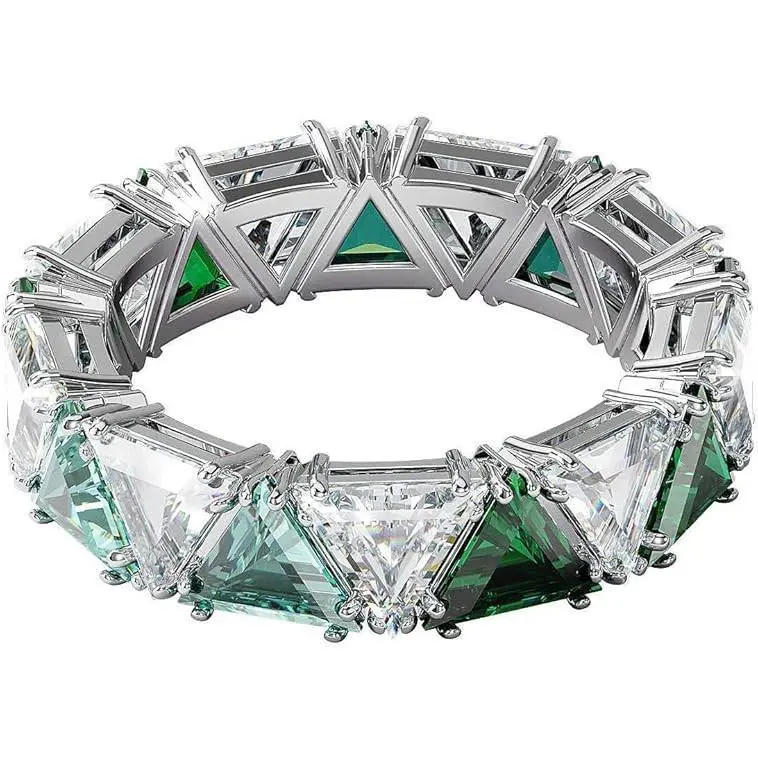 Swarovski 5608530 Women`s Ring Ortyx Green Crystals Rhodium Size 6